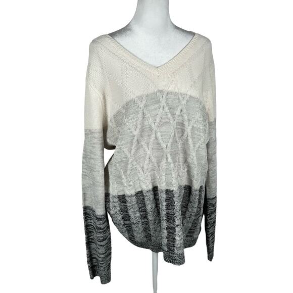 Napa Valley Color Block Cable Knit Sweater Long Sleeve Large Casual Business - Picture 1 of 4
